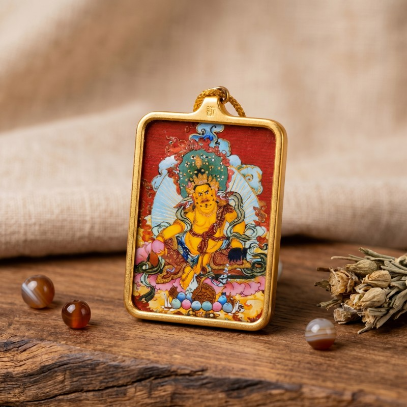 Yellow Jambhala Thangka Style Wall Art | Tibetan God of Wealth & Prosperity Decor image 4