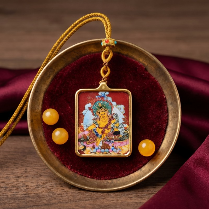 Yellow Jambhala Thangka Style Wall Art | Tibetan God of Wealth & Prosperity Decor image 5