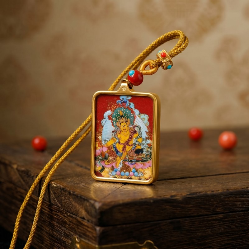 Yellow Jambhala Thangka Style Wall Art | Tibetan God of Wealth & Prosperity Decor image 6