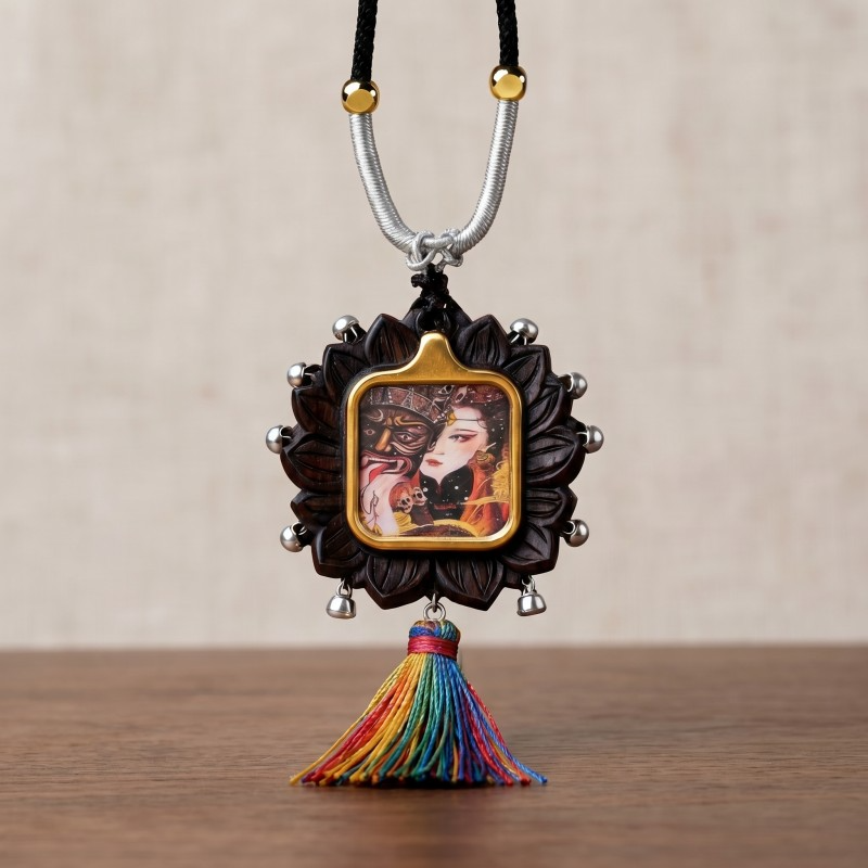Yellow Jambhala (Traditional Style) Hand-Painted Thangka Pendant | God of Wealth & Prosperity Amulet