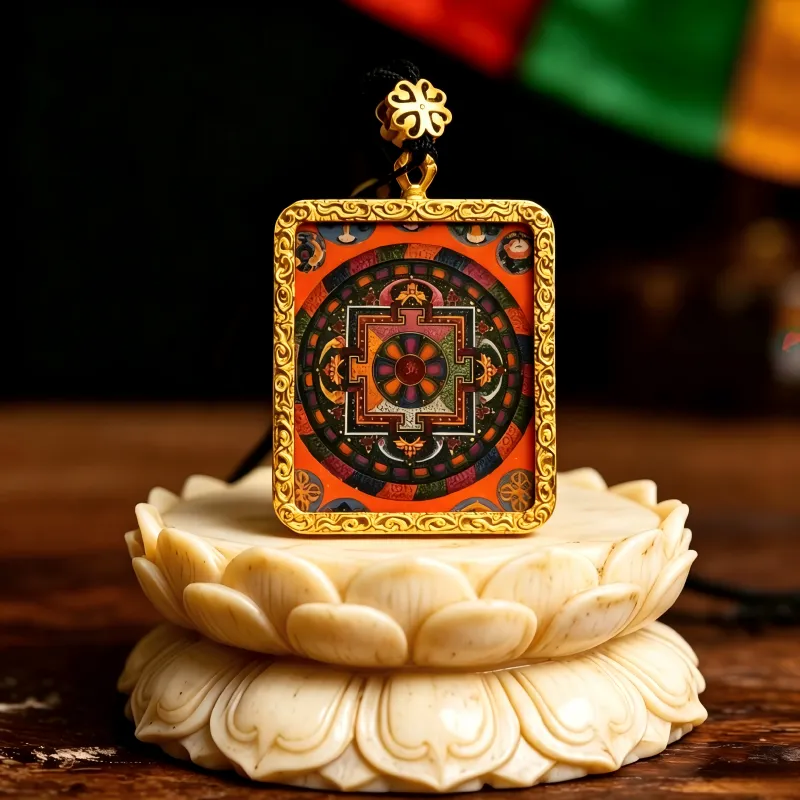 YSF Medicine Buddha Hand-Painted Thangka Pendant | Healing Wellness Amulet for Health & Inner Peace image 4