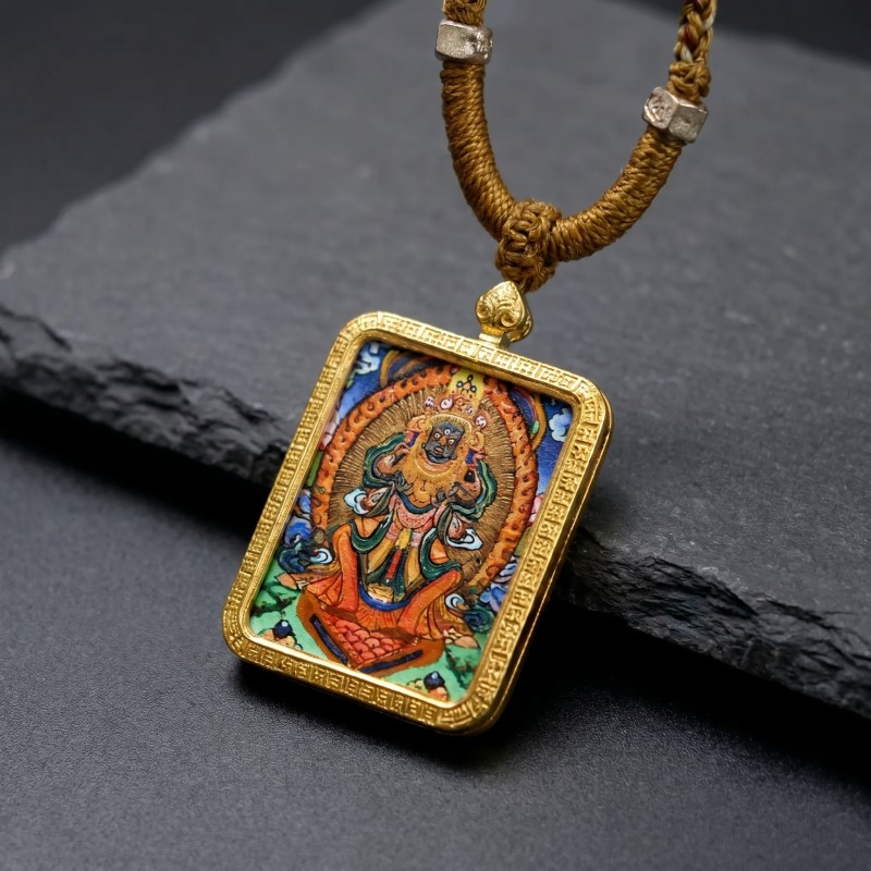 Zakiram Hand-Painted Thangka Pendant | Amulet of Prosperity, Protection & Blessings image 2