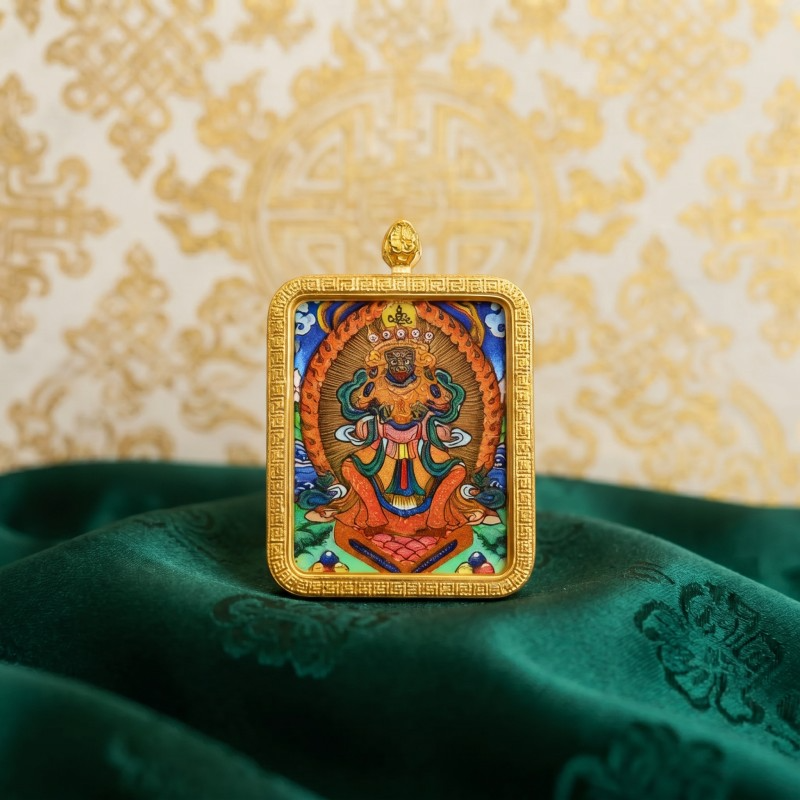 Zakiram Hand-Painted Thangka Pendant | Amulet of Prosperity, Protection & Blessings image 3