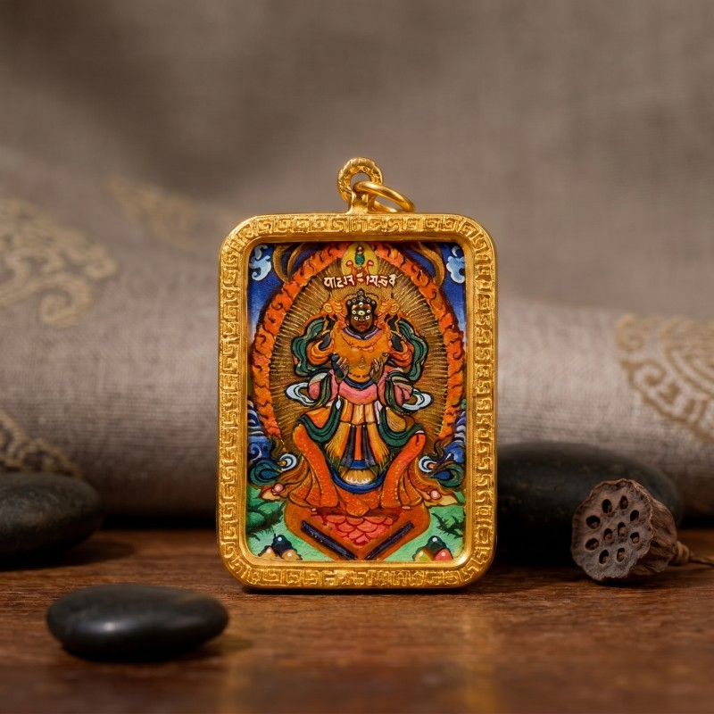 Zakiram Hand-Painted Thangka Pendant | Amulet of Prosperity, Protection & Blessings image 5
