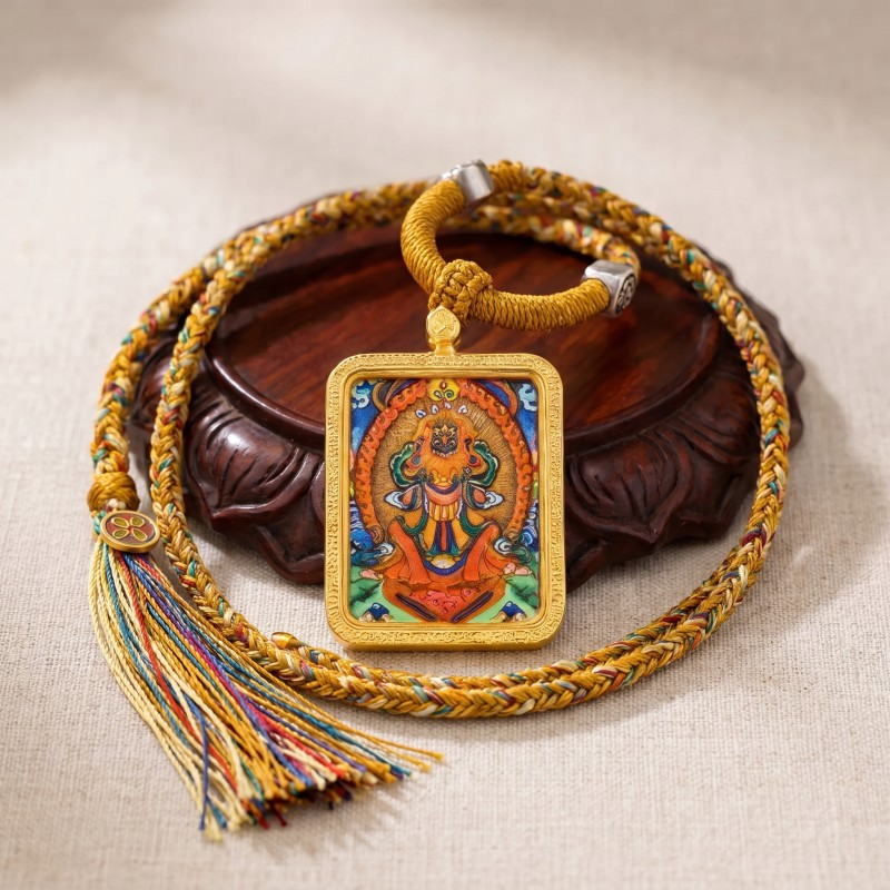 Zakiram Hand-Painted Thangka Pendant | Amulet of Prosperity, Protection & Blessings image 6