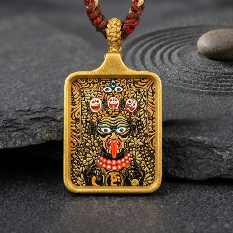 Zakiram Hand-Painted Thangka Pendant | Amulet of Prosperity, Protection & Blessings