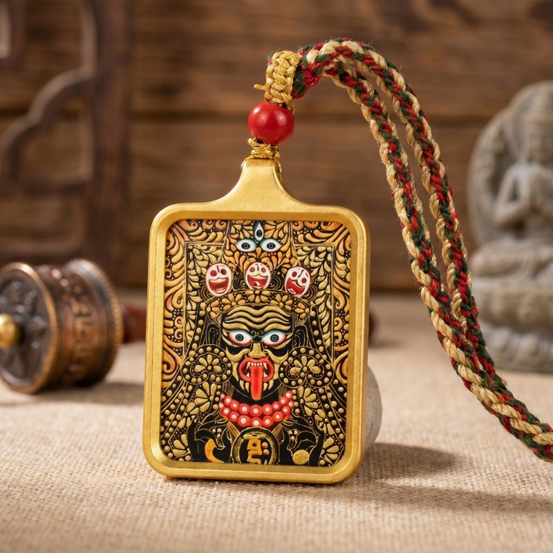 Zakiram Hand-Painted Thangka Pendant | Amulet of Prosperity, Protection & Blessings image 2