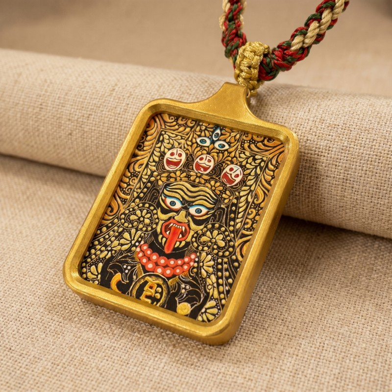 Zakiram Hand-Painted Thangka Pendant | Amulet of Prosperity, Protection & Blessings image 3