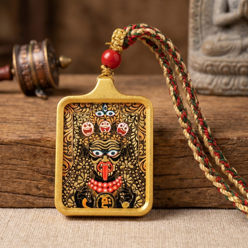 Zakiram Hand-Painted Thangka Pendant | Amulet of Prosperity, Protection & Blessings image 4