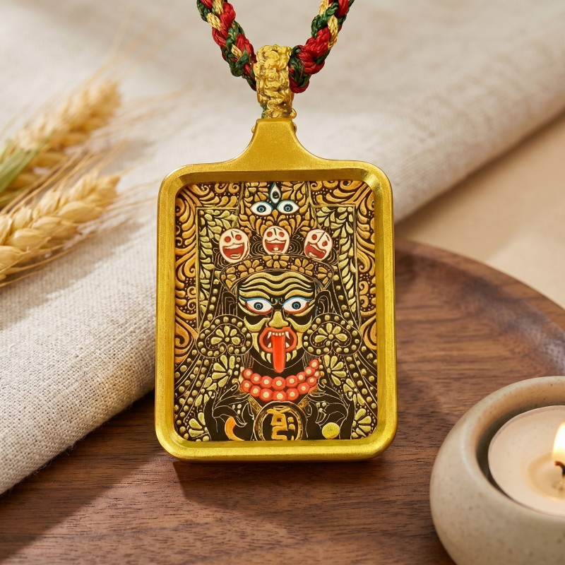 Zakiram Hand-Painted Thangka Pendant | Amulet of Prosperity, Protection & Blessings image 6