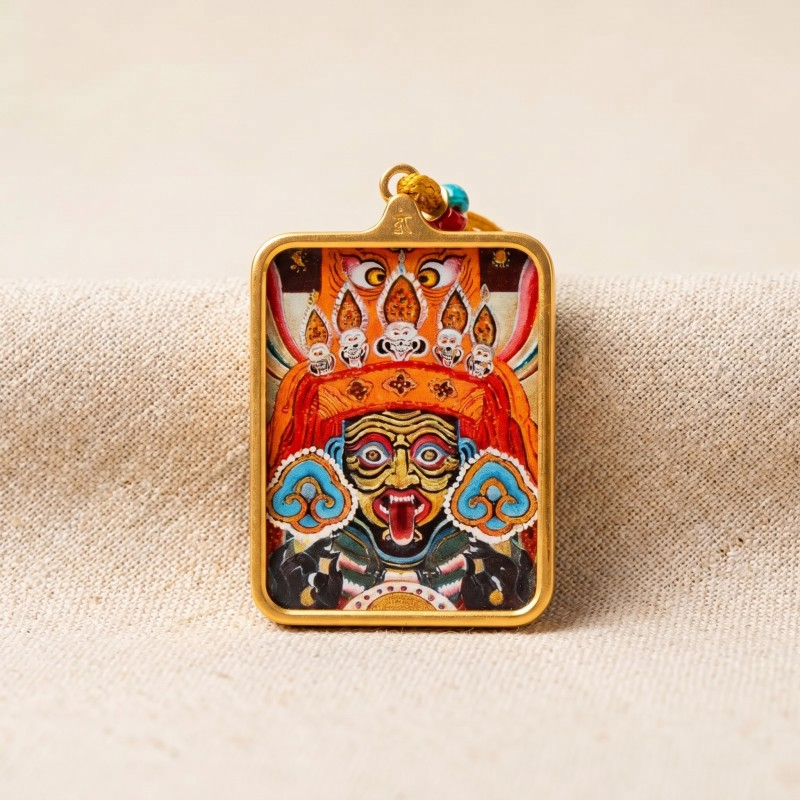 Zakiram Hand-Painted Thangka Pendant | Amulet of Prosperity, Protection & Blessings image 3
