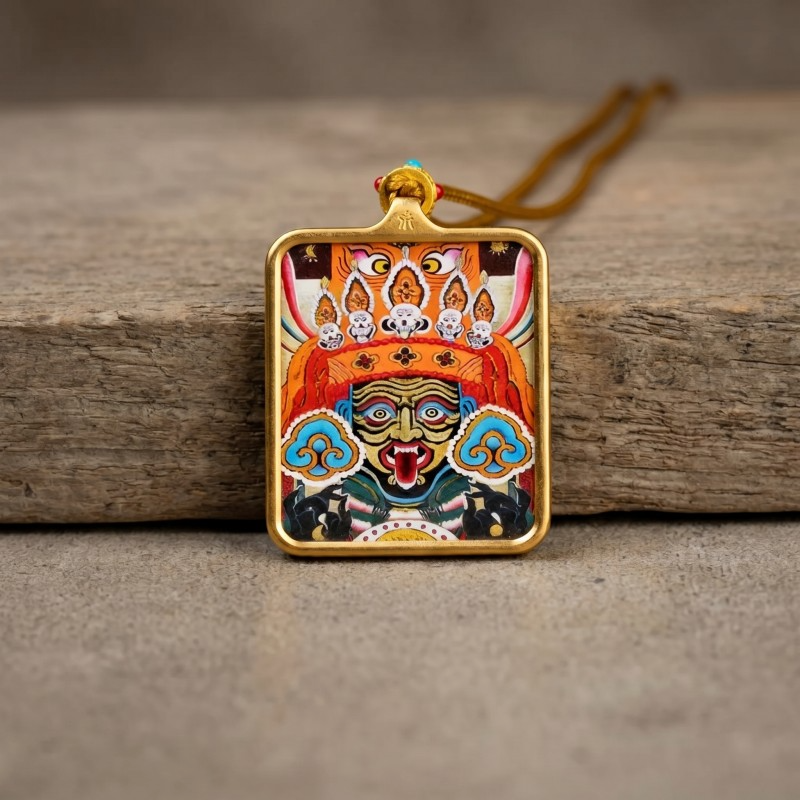 Zakiram Hand-Painted Thangka Pendant | Amulet of Prosperity, Protection & Blessings image 4