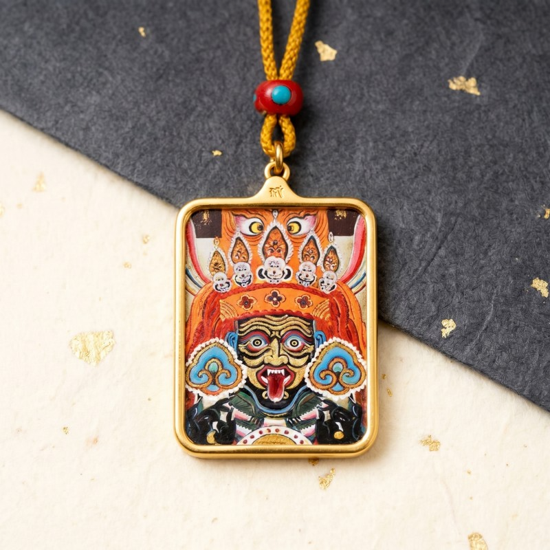 Zakiram Hand-Painted Thangka Pendant | Amulet of Prosperity, Protection & Blessings image 6