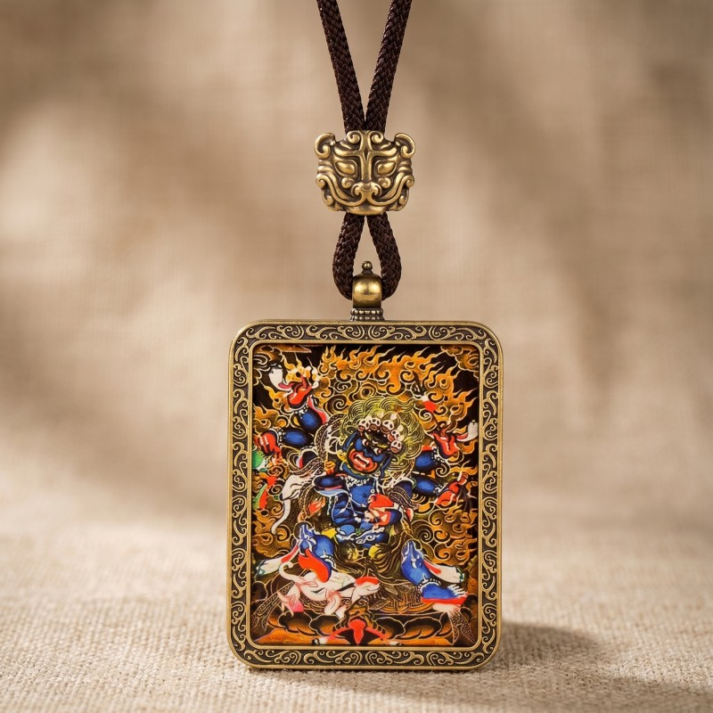 Zakiram Hand-Painted Thangka Pendant | Tibetan Goddess of Wealth & Good Fortune Amulet image 4