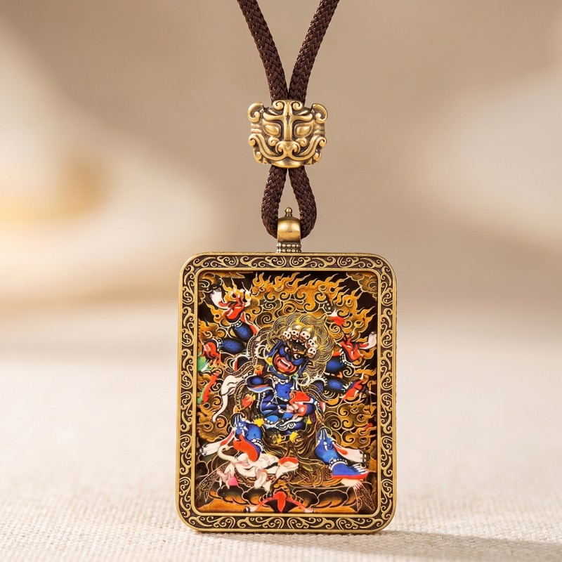 Zakiram Hand-Painted Thangka Pendant | Tibetan Goddess of Wealth & Good Fortune Amulet image 5
