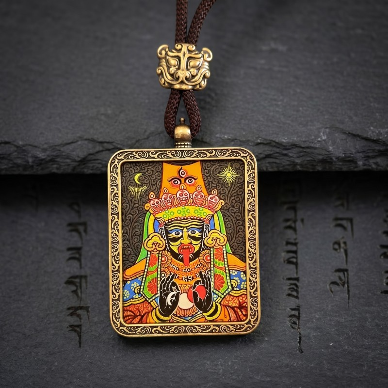 Zakiram Hand-Painted Thangka Pendant | Tibetan Goddess of Wealth & Protection Amulet image 4