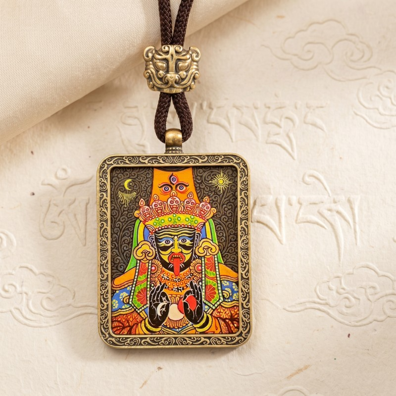 Zakiram Hand-Painted Thangka Pendant | Tibetan Goddess of Wealth & Protection Amulet image 5