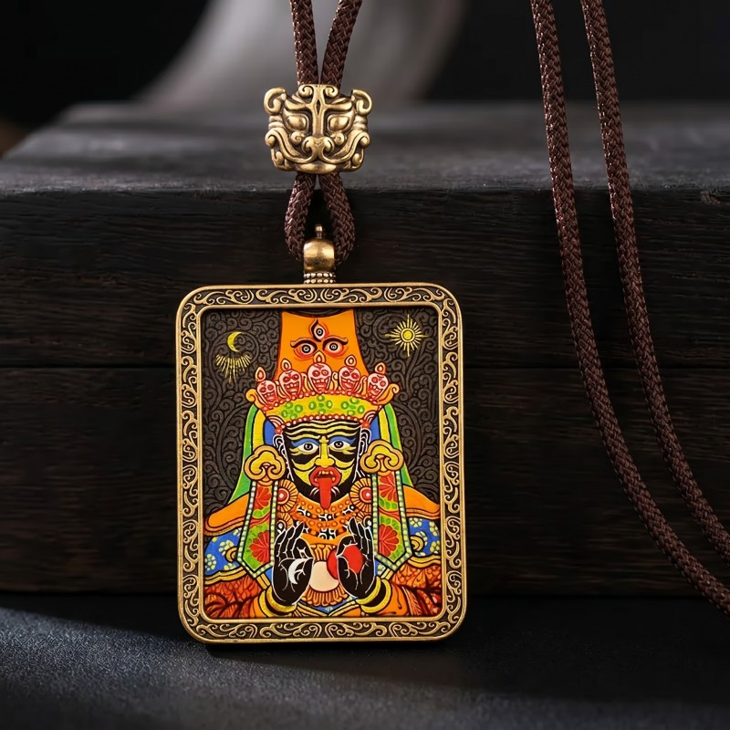 Zakiram Hand-Painted Thangka Pendant | Tibetan Goddess of Wealth & Protection Amulet image 6