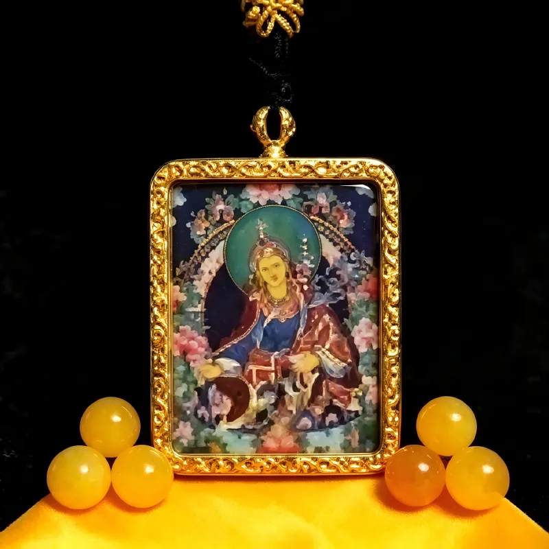 Zakiram (Zambala) Hand-Painted Thangka Pendant | Tibetan Wealth & Protection Goddess Amulet