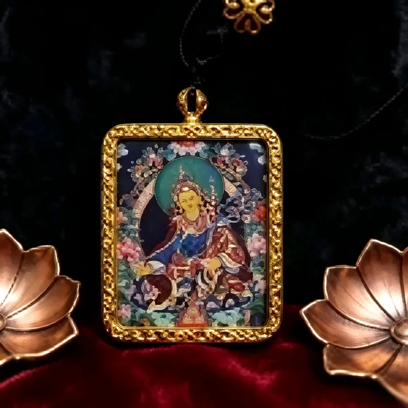 Zakiram (Zambala) Hand-Painted Thangka Pendant | Tibetan Wealth & Protection Goddess Amulet image 3