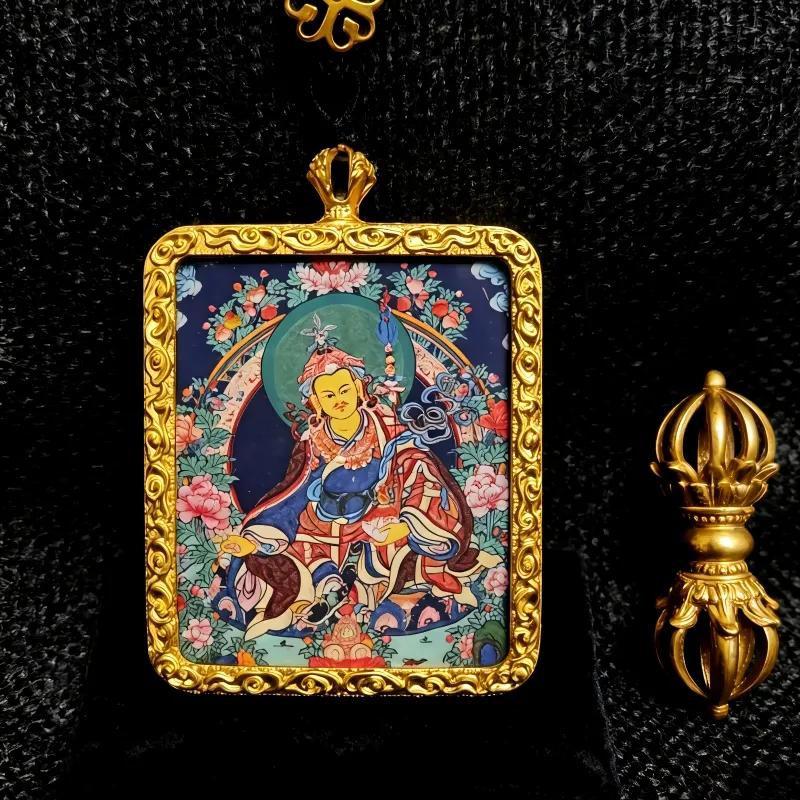 Zakiram (Zambala) Hand-Painted Thangka Pendant | Tibetan Wealth & Protection Goddess Amulet image 4