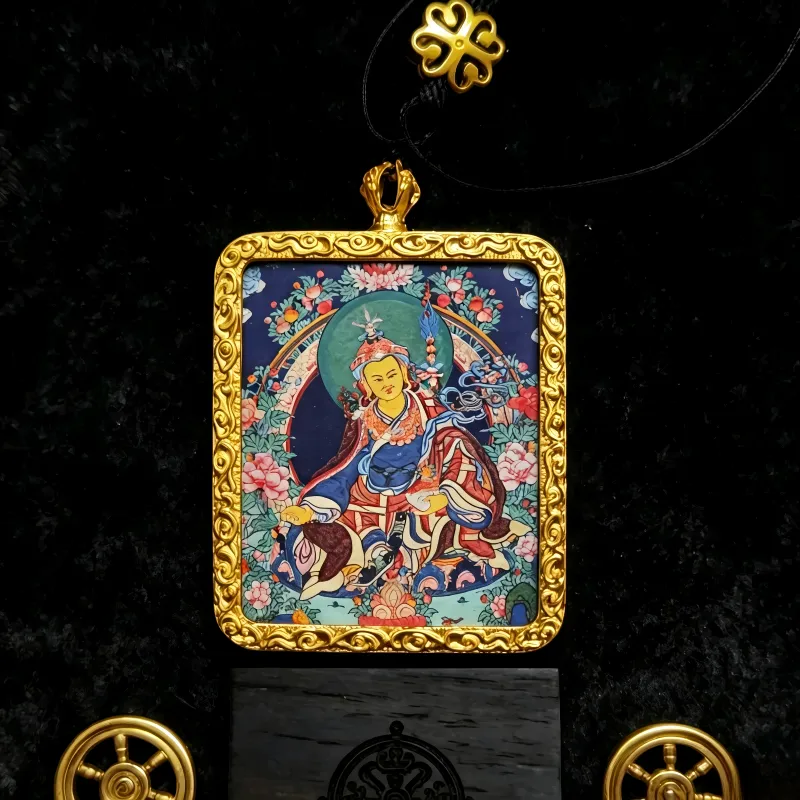 Zakiram (Zambala) Hand-Painted Thangka Pendant | Tibetan Wealth & Protection Goddess Amulet image 5