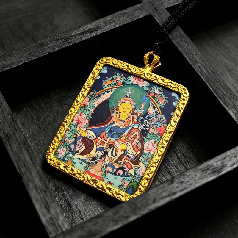 Zakiram (Zambala) Hand-Painted Thangka Pendant | Tibetan Wealth & Protection Goddess Amulet image 6