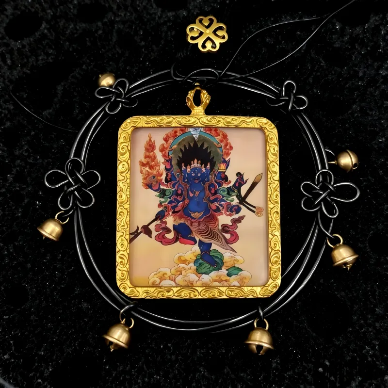 Zakiram (Zashi Lhamo) Hand-Painted Thangka Pendant | Tibetan Wealth Goddess Amulet for Prosperity & Luck