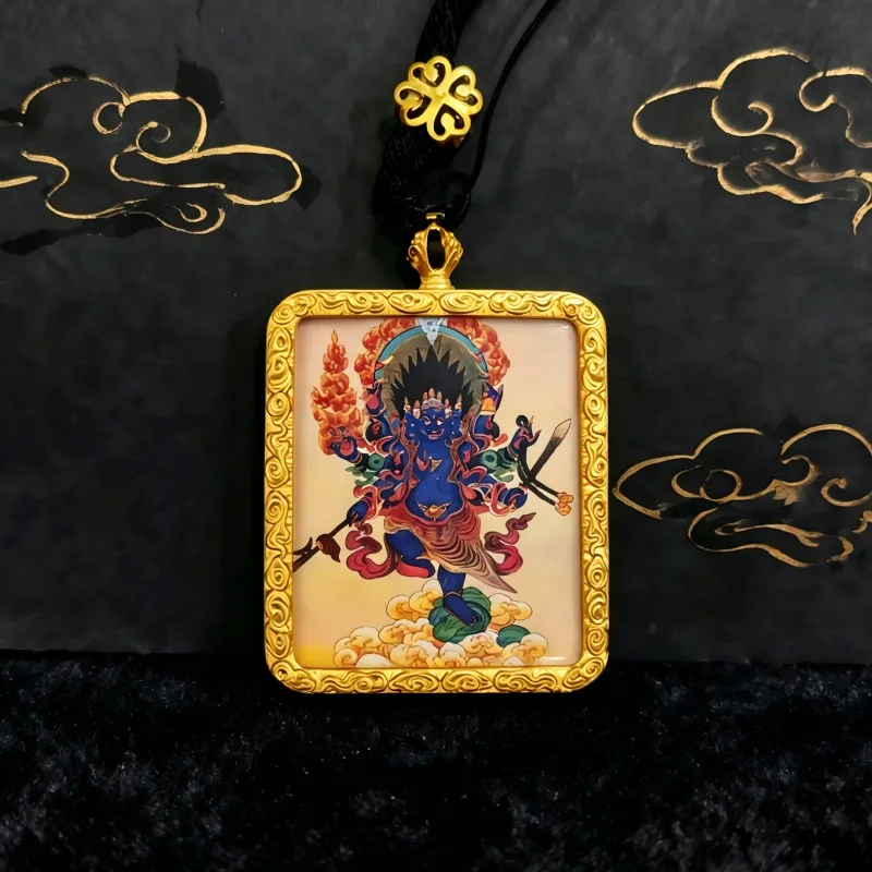 Zakiram (Zashi Lhamo) Hand-Painted Thangka Pendant | Tibetan Wealth Goddess Amulet for Prosperity & Luck image 2