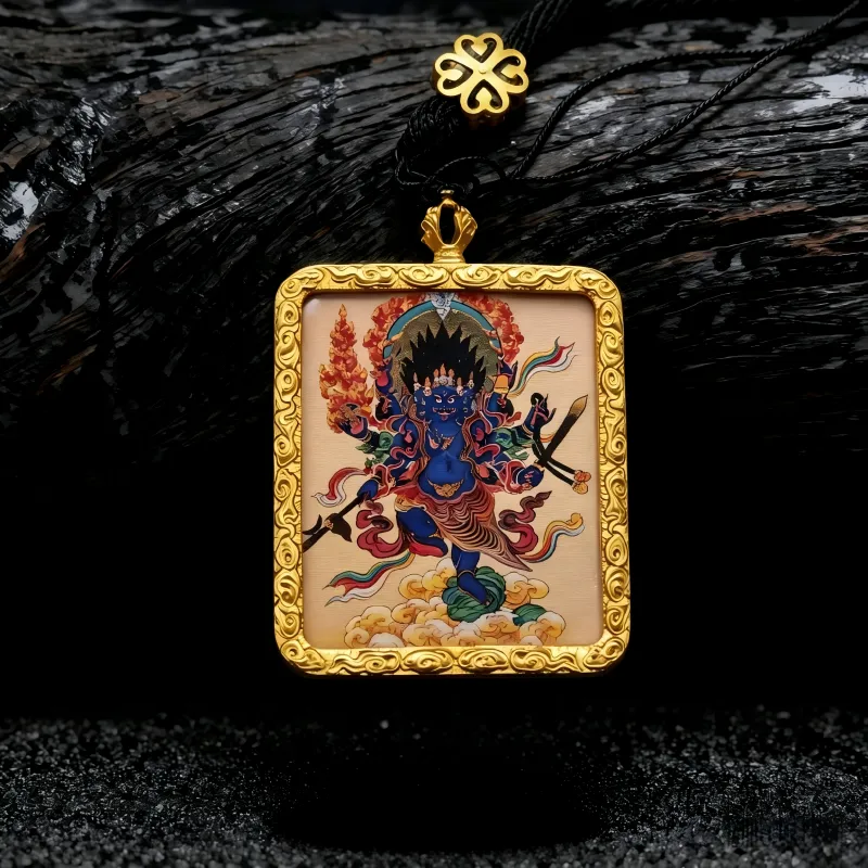 Zakiram (Zashi Lhamo) Hand-Painted Thangka Pendant | Tibetan Wealth Goddess Amulet for Prosperity & Luck image 4