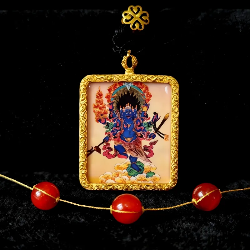 Zakiram (Zashi Lhamo) Hand-Painted Thangka Pendant | Tibetan Wealth Goddess Amulet for Prosperity & Luck image 5
