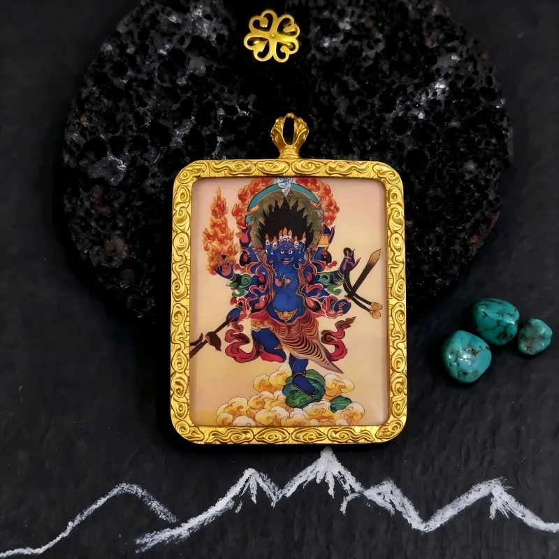 Zakiram (Zashi Lhamo) Hand-Painted Thangka Pendant | Tibetan Wealth Goddess Amulet for Prosperity & Luck image 6