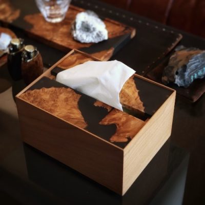 Resin - Wood Tissue Box: A Blend of Functionality and Aesthetic Serenity