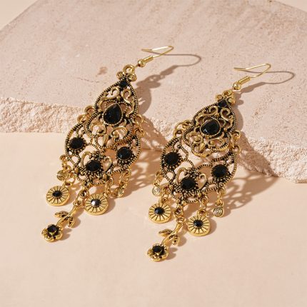 Diamond Gourd Rose Round Drop Earrings