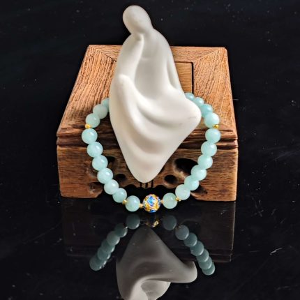 Green Jade & Cloisonné Enamel Feng Shui Bracelet with Chinese Zen Inspiration