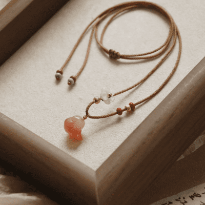 Artisan African "Red Agate" Crystal & Mother-of-Pearl Blossom Neo-Chinese Lariat