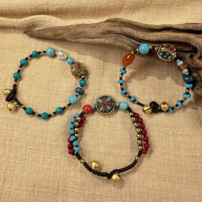 Ethnic wind chime charm bracelet set of three