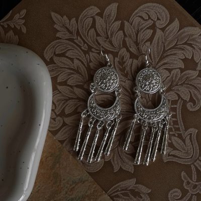 Contemplating Azure Moon - Frosted Miao Silver Style Earrings
