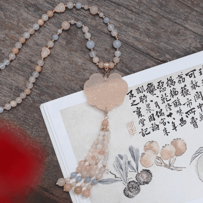 Hanfu "Horse-Face Skirt" Inspired Tasseled Natural Stone Peace Lock Necklace