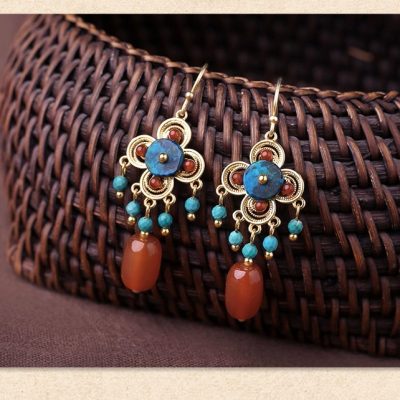 Agate & Turquoise Chinese Style Earrings