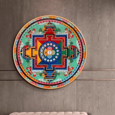 Tibetan Style Mandala Thangka Round Living Room Tea Room Entrance Foyer Hotel Homestay Wealth Attracting Decorative Mural Hanging Painting