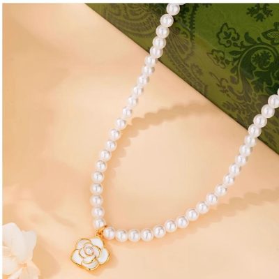 Swarovski Pearl Camellia Sterling Silver Necklace