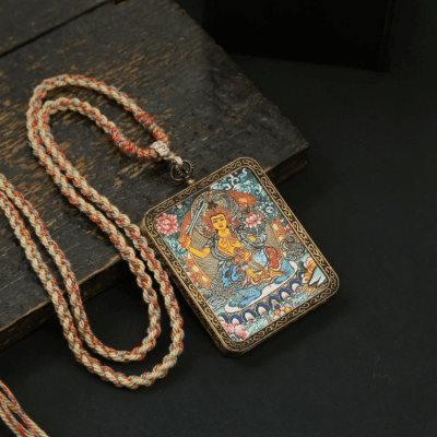 Thangka Portrait Tibetan Eight Guardian Deities Hand-Woven Necklace Men Women Pendant National Trend New Style Decorations