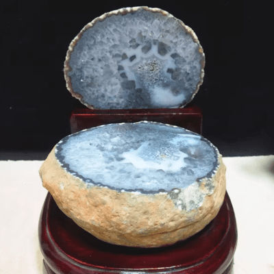 Collection-Grade Natural Agate Treasure Basin Amethyst Geode Blue-White Crystal Cluster Raw Stone Ornament Collection Home Rare Stone