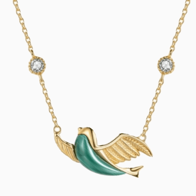 Malachite Bird Gold-Plated Silver Necklace