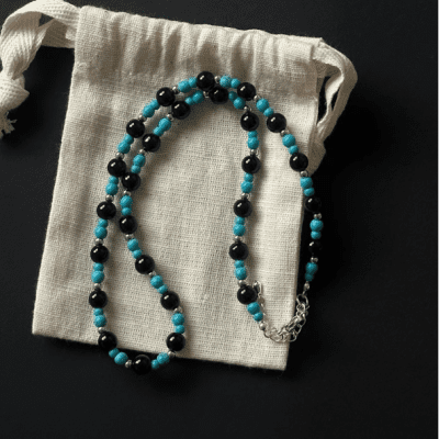 Turquoise Natural Stone & Titanium Steel "Black-Blue Chic" Flattering Necklace