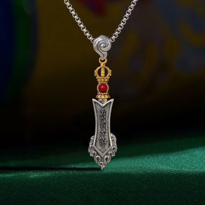 Brass Manjushri Wisdom Sword Pendant Necklace