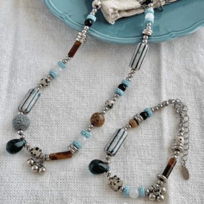 Indie Vintage Stone-Glass-Ceramic Beaded Necklace