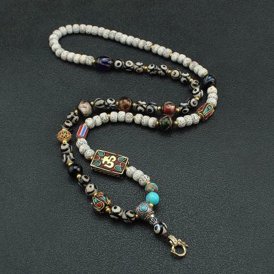 Tibetan Amulet Bead Chain Thangka Pendant Necklace