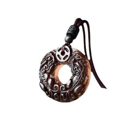 Natural Chalcedony & Obsidian Pi Xiu Peace Buckle Pendant